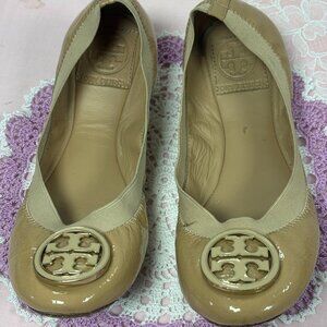Tory Burch-Women-Beige Patent leather Ballet Flat shoes.Sz-5.5M.CHINA.Used.
